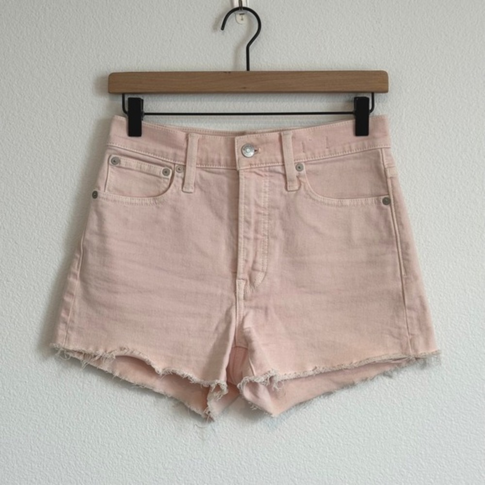Madewell The Perfect Jean Short Light Pink Raw Hem High Rise Cutoff Denim Shorts